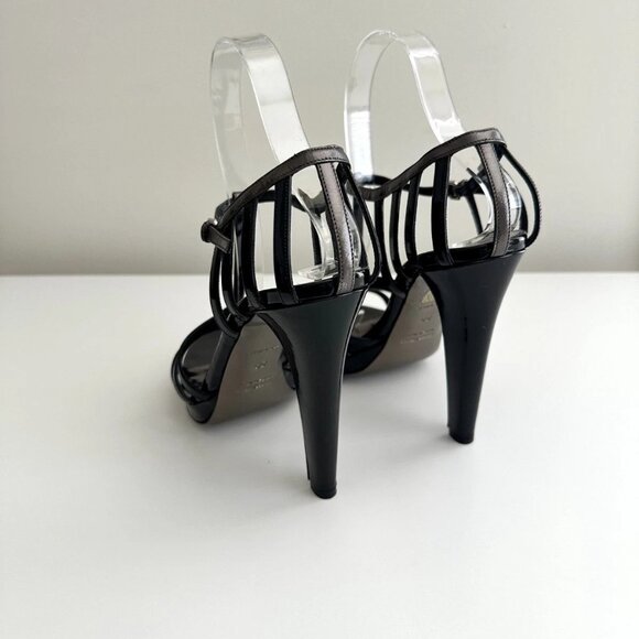 MIU MIU Black/Silver Patent Leather T-Strap Platform Sandals Heels Size 39 - Picture 10 of 14